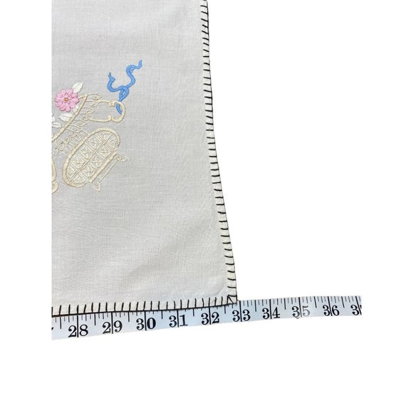 Vtg Handmade Embroidered Needlepoint Small Tablecloth Floral Ribbons Pink Blue 3 - Picture 11 of 12